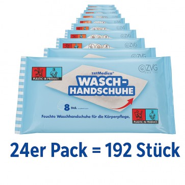 ZVG zetMedica Feuchte Waschhandschuhe, 24er PACK , Parfümfrei, pH-neutral, 192 Stück, Einzeln Verpackt, Gebrauchsfertig (normal, 24er Pack)