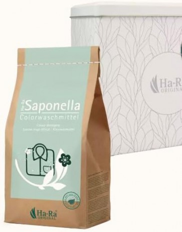Ha-Ra Saponella Kombipack Color-Waschmittel Pulver & Waschmittelbox I 1,7 kg Waschpulver für Buntwäsche I bis zu 77 Waschladungen I stylische Dose für Waschpulver aus 100% recycelten Materialien