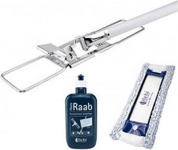 Ha-Ra Set Bodenexpress 42 cm aus Edelstahl mit Mach 6 Bodenfaser & 500 ml Konzentrierte Vollpflege I Universalreiniger I robuster & wendiger Wischmop mit rutschfestem Griff & teilbarem Stiel