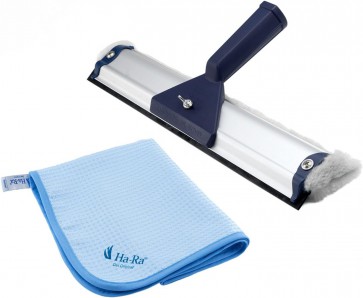 Ha-Ra Fenster-Putz-Set I Fensterwischer Standard 32 cm I "Hammer" Microfaser-Tuch in 50 x 67 cm I Fenster Reinigungsset I Fenster-Wischer & Microfaser-Putztuch I Fensterputz-Zubehör
