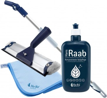Ha-Ra Fenster-Putz-Set I Fensterwischer Standard 32 cm I Hammer Microfaser-Tuch in 50 x 67 cm I verstellbare Teleskopstange (0,66-1,00m) I Vollpflege 500 ml I Fensterputz-Zubehör