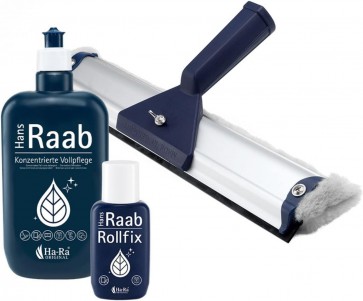 Ha-Ra Fenster-Putz-Set I Fensterwischer 32cm I Konzentrierte Vollpflege 500ml I Rollfix zur perfekten Dosierung I Fenster Reinigungsset I Wischer, Reinigungskonzentrat & leere Rollfix-Flasche