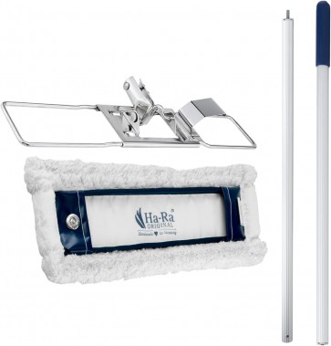 Ha-Ra Set Bodenexpress 42 cm aus Edelstahl & Boden-Faser Nano Gold Soft I robuster Boden-Wischer zur Reinigung für Böden & Wände I wendiger Wischmop mit rutschfestem Griff & teilbarem Stiel