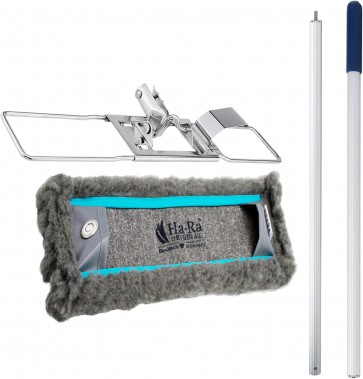 Ha-Ra Set Bodenexpress 42 cm aus Edelstahl & Boden-Faser Trocken I robuster Boden-Wischer zur Reinigung für Böden & Wände I wendiger & Leichter Wischmop mit rutschfestem Griff & teilbarem Stiel