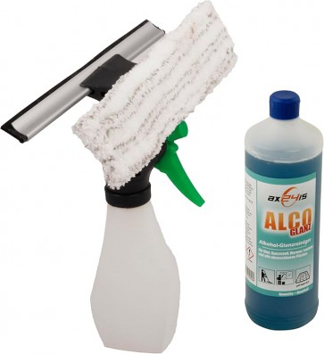 Axis Line Fensterreiniger,3-in-1 Fensterreiniger mit Microfaserwischer und Abzieher und Sprühflasche (3in1 Wischer mit Alco Glanz)