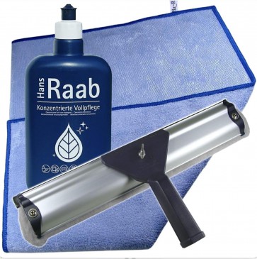 Ha-Ra Fenster-Putz-Komplettset I Fensterwischer 32cm I Konzentrierte Vollpflege 500ml I Mini Star-Tuch Microfaser 25x25 I Fenster Reinigungsset
