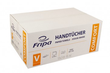 Fripa 4042101 Papiertücher Comfort: 2-lagig, 20x150 Tücher, 100% Zellstoff, V-Falz, reißfest, hochweiß