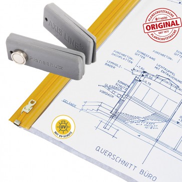 HELE original DIN A0 oversize Planschutztaschen, Planschutztaschen mit Gleitverschluss und UV-Schutz wetterfest und wasserfest für Baupläne incl. 1x Magnetklammer (900x1400 DIN A0 oversize - 5 Stück)