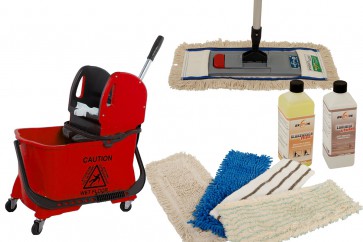 Axis Line Wischmop Komplettset mit Fahrwagen 24 Liter und Ersatzmöppe und 2 x Profi Reinigungsmittel 40cm breit