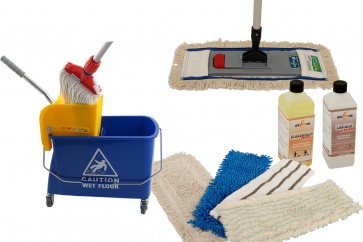 Axis Line Wischmop Komplettset mit Mini Fahreimer incl. Presse 17 l  und Ersatzmöppe und 2 x Profi Reinigungsmittel 50 cm breit