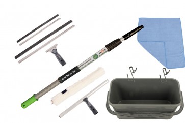 Axis Line 1,25m Teleskop Fensterputzer Set mit 25/35cm Abzieher, Zubehör & Eimer