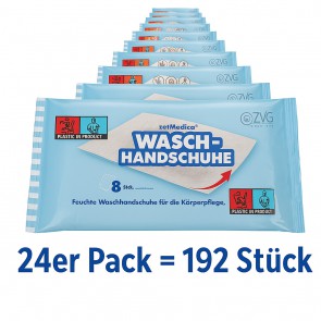 ZVG zetMedica Feuchte Waschhandschuhe, 24er PACK , Parfümfrei, pH-neutral, 192 Stück, Einzeln Verpackt, Gebrauchsfertig (normal, 24er Pack)