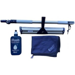 Ha-Ra Fenster-Putz-Set I Fensterwischer Standard 38 cm I "Hammer" Microfaser-Tuch in 50 x 67 cm I verstellbare Teleskopstange (0,66-1,00m) I Vollpflege 500 ml I Fensterputz-Zubehör
