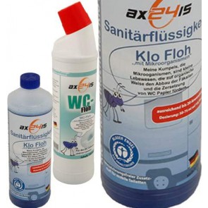 Klo Floh | Klo Floh und WC Floh als Set |Sanitärflüssigkeit für Camping WC mit Mikroorganismen | zwei Flaschen | hat den blauen Engel | riecht gut