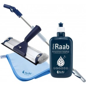 Ha-Ra Fenster-Putz-Set I Fensterwischer Standard 19 cm I Hammer Microfaser-Tuch in 50 x 67 cm I verstellbare Teleskopstange (0,66-1,00m) I Vollpflege 500 ml I Fensterputz-Zubehör