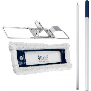 Ha-Ra Set Bodenexpress 42 cm aus Edelstahl & Boden-Faser Nano Gold Soft I robuster Boden-Wischer zur Reinigung für Böden & Wände I wendiger Wischmop mit rutschfestem Griff & teilbarem Stiel