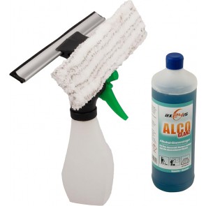 Axis Line Fensterreiniger,3-in-1 Fensterreiniger mit Microfaserwischer und Abzieher und Sprühflasche (3in1 Wischer mit Alco Glanz)