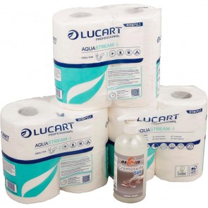 Axis Line Set - LUCART AQUASTREAM - Selbstauflösendes Toilettenpapier + flüssigseife Cremeseife Soft 500ml (3 Pack a 4 Rollen)