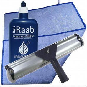 Ha-Ra Fenster-Putz-Komplettset I Fensterwischer 32cm I Konzentrierte Vollpflege 500ml I Mini Star-Tuch Microfaser 25x25 I Fenster Reinigungsset
