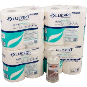 Axis Line Set - LUCART AQUASTREAM - Selbstauflösendes Toilettenpapier + flüssigseife Cremeseife Soft 500ml (4 Pack a 4 Rollen)