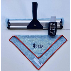 Ha-Ra Fenster-Putz-Starterset I Fensterwischer 32cm I Praktischer Rollfix 75 ml gefüllt mit konzentrierter Vollpflege I Mini Star-Tuch Microfaser 25x25cm I Fenster Reinigungsset