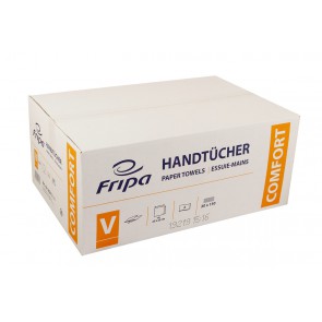 Fripa 4042101 Papiertücher Comfort: 2-lagig, 20x150 Tücher, 100% Zellstoff, V-Falz, reißfest, hochweiß