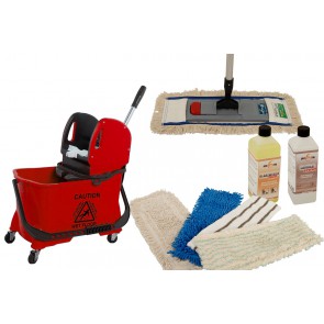 Axis Line Wischmop Komplettset mit Fahrwagen 24 Liter und Ersatzmöppe und 2 x Profi Reinigungsmittel 40cm breit