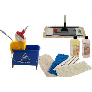 Axis Line Wischmop Komplettset mit Mini Fahreimer incl. Presse 17 l  und Ersatzmöppe und 2 x Profi Reinigungsmittel 50 cm breit