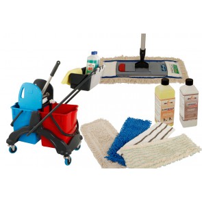 Axis Line Wischmop Komplettset mit Doppelfahrwagen Reinigungswagen 17 Liter Kunststoff und Ersatzmöppe und 2 x Profi Reinigungsmittel 40 cm breite