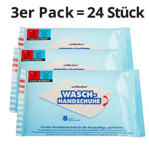 ZVG zetMedica Feuchte Waschhandschuhe, 3er PACK , Parfümfrei, pH-neutral, 24 Stück, Einzeln Verpackt, Gebrauchsfertig (normal, 3er Pack)