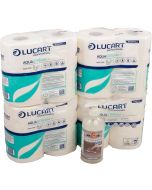 Lucart AquaStream Selbstauflösendes Toilettenpapier Set – 4 x 4 Rollen Boot & Camping WC Papier + Cremeseife Soft 500 ml, 2-lagig, 400 Blatt