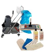 Axis Line Wischmop Komplettset mit Doppelfahreimer Chrom 2x17 Liter mit Müllsackhalter und Ersatzmöppe und 2 x Profi Reinigungsmittel 50 cm breit