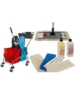 Axis Line Wischmop Komplettset mit Doppelfahrwagen Reinigungswagen 17 Liter Chrom und Ersatzmöppe und 2 x Profi Reinigungsmittel 50 cm Breite