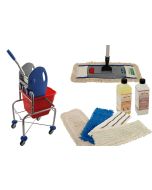 Axis Line Wischmop Komplettset mit Einfachfahrwagen extra hoch 17 Liter und Ersatzmöppe und 2 x Profi Reinigungsmittel 50 cm breit