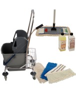 Axis Line Wischmop Komplettset 10-teilig: 50 cm Wischerset, 27 l Fahreimer, 5 Ersatzmöppe, Profi-Reinigungsmittel für Laminat, Parkett & Fliesen