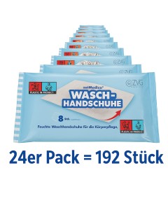 Axis Line Feuchte Einmal-Waschhandschuhe ZVG, 24er Pack, 192 Stück, pH-neutral, parfümfrei, gebrauchsfertig