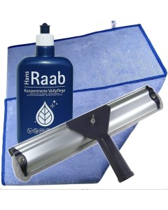 Ha-Ra Fensterputz-Set 32 cm mit Vollpflege 500 ml und Star-mini-Tuch Blau 25 × 25 cm