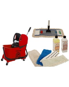 Axis Line Wischmopp-Komplettset 10-teilig – Bodenwischer Set mit Fahrwagen, Magnetklapphalter, 4 Mopbezügen & Reinigungsmittel