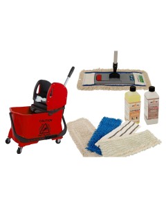 Axis Line Wischmop Komplettset mit Fahrwagen 24 Liter und Ersatzmöppe und 2 x Profi Reinigungsmittel 50 cm breit