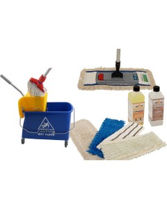 Axis Line Wischmopp-Set 10-teilig – Putzeimer mit Presse 17 L, 40 cm Bodenwischer, 5 Mopps & 2 Reinigungsmittel, für Laminat, Parkett & Fliesen
