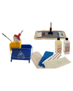 Axis Line Wischmop Komplettset mit Mini Fahreimer inkl. Presse 17 l und Ersatzmöppe und 2 x Profi Reinigungsmittel 50 cm breit