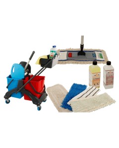 Axis Line Wischmop-Komplettset 50 cm – Doppelfahrwagen 2 × 17 L, Wagenlänge 61 cm
