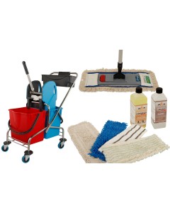 Axis Line Wischmopp Set mit Eimer – 10-Teiliges Reinigungswagen Komplettset, Doppelfahrwagen 2x17 L Chrom, Bodenwischer 40 cm