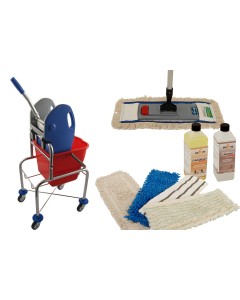 Axis Line Wischset Komplett 10-teilig – Putzeimer mit Rollen 17 L, Bodenwischer 40 cm, 5 Ersatzmöppe & 2 Profi-Reinigungsmittel