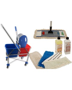Axis Line Wischmopp-Set 40 cm mit extra hohem Doppelfahrwagen 2 × 17 L, 4 Mopps und 2 Reinigungsmitteln