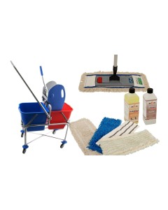 Axis Line Wischmop Komplettset mit Doppelfahrwagen extra hoch und Ersatzmöppe und 2 x Profi Reinigungsmittel 50 cm breit