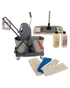 Axis Line Wischmop-Komplettset 50 cm – Doppelfahrwagen 2 × 17 L, Wagenlänge 71 cm