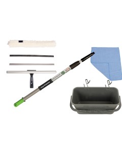 Axis Line Fensterputzer Set mit Teleskopstange 1,25 m – 2in1 Fensterwischer, 15 L Eimer & Mikrofasertuch für streifenfreie Fensterreinigung