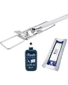 Ha-Ra Set Bodenexpress 42 cm aus Edelstahl mit Mach 6 Bodenfaser & 500 ml Konzentrierte Vollpflege I Universalreiniger I robuster & wendiger Wischmop mit rutschfestem Griff & teilbarem Stiel