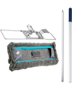 Ha-Ra Set Bodenexpress 42 cm aus Edelstahl & Boden-Faser Trocken I robuster Boden-Wischer zur Reinigung für Böden & Wände I wendiger & Leichter Wischmop mit rutschfestem Griff & teilbarem Stiel